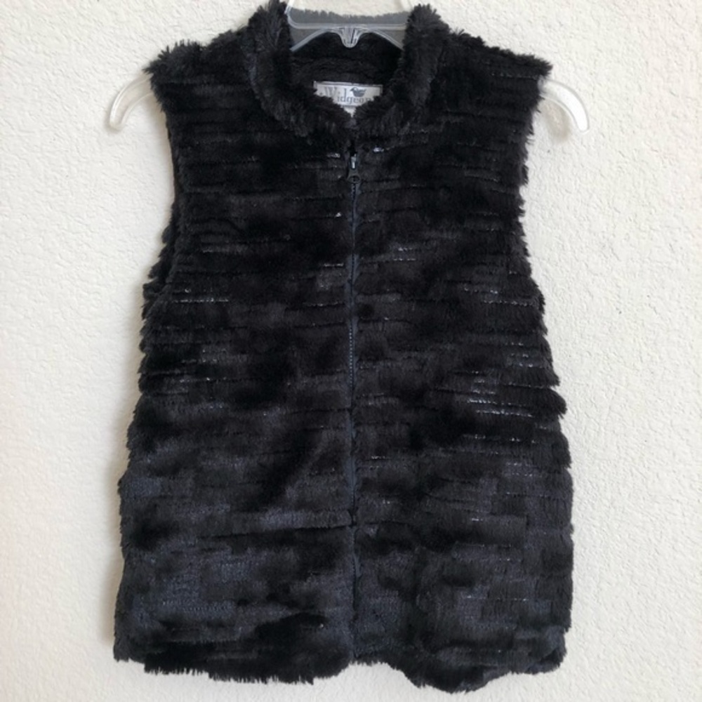 Widgeon Black Plush Faux Fur with Sequins Vest  Fully Lined  Pockets  Size 6